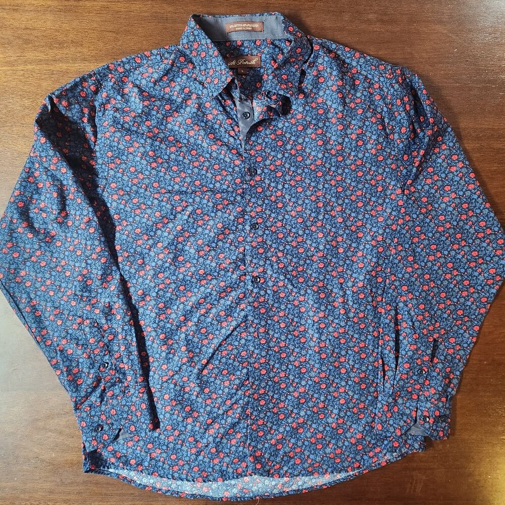 Men's Large Blue Floral Pattern Button-Down